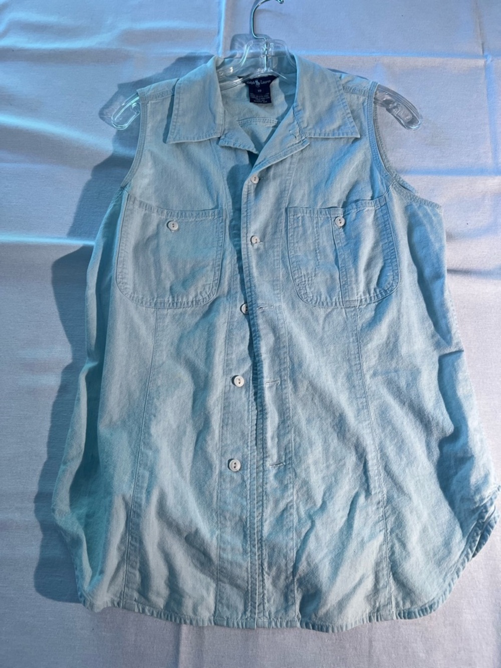 Ralph Lauren Sleeveless Light Wash Denim Button-Up Shirt Size 10